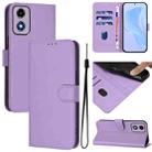 For Motorola Moto E14 / G04 4G Skin Feel Solid Color Leather Phone Case with Lanyard(Lavender Purple) - 1