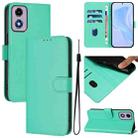 For Motorola Moto E14 / G04 4G Skin Feel Solid Color Leather Phone Case with Lanyard(Green) - 1