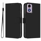 For Motorola Moto E14 / G04 4G Skin Feel Solid Color Leather Phone Case with Lanyard(Black) - 2