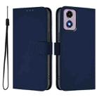 For Motorola Moto E14 / G04 4G Skin Feel Solid Color Leather Phone Case with Lanyard(Navy Blue) - 2