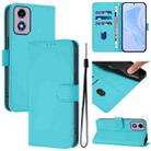 For Motorola Moto E14 / G04 4G Skin Feel Solid Color Leather Phone Case with Lanyard(Lake Blue) - 1