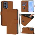 For Motorola Edge 5G 2024 Skin Feel Solid Color Leather Phone Case with Lanyard(Brown) - 1