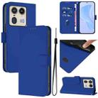 For Motorola Edge 50 Ultra / X50 Ultra Skin Feel Solid Color Leather Phone Case with Lanyard(Dark Blue) - 1