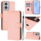 For Motorola Edge 50 Fusion Skin Feel Solid Color Leather Phone Case with Lanyard(Pink) - 1