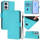 For Motorola Edge 50 Fusion Skin Feel Solid Color Leather Phone Case with Lanyard(Lake Blue) - 1