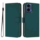 For Motorola Moto G24 Power 4G India Skin Feel Solid Color Leather Phone Case with Lanyard(Dark Green) - 2