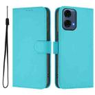 For Motorola Moto G24 Power 4G India Skin Feel Solid Color Leather Phone Case with Lanyard(Lake Blue) - 2