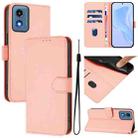 For Motorola Moto G Play 5G 2024 Global Skin Feel Solid Color Leather Phone Case with Lanyard(Pink) - 1