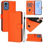 For Motorola Moto G Play 5G 2024 Global Skin Feel Solid Color Leather Phone Case with Lanyard(Orange) - 1