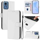 For Motorola Moto G Play 5G 2024 Global Skin Feel Solid Color Leather Phone Case with Lanyard(White) - 1