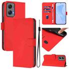 For Motorola Moto G Stylus 5G 2024 Skin Feel Solid Color Leather Phone Case with Lanyard(Red) - 1