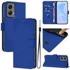 For Motorola Moto G Stylus 5G 2024 Skin Feel Solid Color Leather Phone Case with Lanyard(Dark Blue) - 1