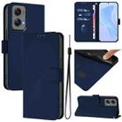 For Motorola Moto G Stylus 5G 2024 Skin Feel Solid Color Leather Phone Case with Lanyard(Navy Blue) - 1