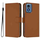 For Motorola Moto G Play 4G 2024 Global Skin Feel Solid Color Leather Phone Case with Lanyard(Brown) - 2