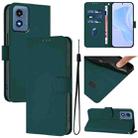 For Motorola Moto G Play 4G 2024 Global Skin Feel Solid Color Leather Phone Case with Lanyard(Dark Green) - 1