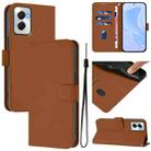 For Motorola Moto G Power 5G 2024 Skin Feel Solid Color Leather Phone Case with Lanyard(Brown) - 1