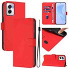 For Motorola Moto G Power 5G 2024 Skin Feel Solid Color Leather Phone Case with Lanyard(Red) - 1