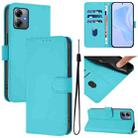 For Motorola Moto G14 4G Skin Feel Solid Color Leather Phone Case with Lanyard(Lake Blue) - 1