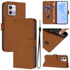 For Motorola Moto G Stylus 2023 4G Skin Feel Solid Color Leather Phone Case with Lanyard(Brown) - 1