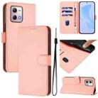 For Motorola Moto G Stylus 2023 4G Skin Feel Solid Color Leather Phone Case with Lanyard(Pink) - 1