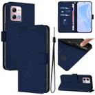 For Motorola Moto G Stylus 2023 4G Skin Feel Solid Color Leather Phone Case with Lanyard(Navy Blue) - 1