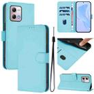 For Motorola Moto G Stylus 2023 4G Skin Feel Solid Color Leather Phone Case with Lanyard(Sky Blue) - 1