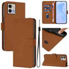 For Motorola Moto G Stylus 5G 2023 Skin Feel Solid Color Leather Phone Case with Lanyard(Brown) - 1