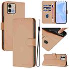 For Motorola Moto G Stylus 5G 2023 Skin Feel Solid Color Leather Phone Case with Lanyard(Nude) - 1