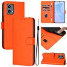 For Motorola Moto G 5G 2023 Skin Feel Solid Color Leather Phone Case with Lanyard(Orange) - 1