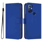 For Motorola G Pure / Moto G Play 2023 Skin Feel Solid Color Leather Phone Case with Lanyard(Dark Blue) - 2