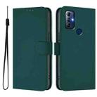 For Motorola G Pure / Moto G Play 2023 Skin Feel Solid Color Leather Phone Case with Lanyard(Dark Green) - 2