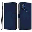 For Motorola G Pure / Moto G Play 2023 Skin Feel Solid Color Leather Phone Case with Lanyard(Navy Blue) - 2