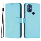 For Motorola G Pure / Moto G Play 2023 Skin Feel Solid Color Leather Phone Case with Lanyard(Sky Blue) - 2