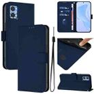 For Motorola Moto E22 4G / E22i 4G Skin Feel Solid Color Leather Phone Case with Lanyard(Navy Blue) - 1