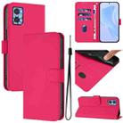 For Motorola Moto E22 4G / E22i 4G Skin Feel Solid Color Leather Phone Case with Lanyard(Rose Red) - 1