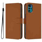 For Motorola Moto G22 4G / E32s Skin Feel Solid Color Leather Phone Case with Lanyard(Brown) - 2