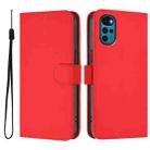 For Motorola Moto G22 4G / E32s Skin Feel Solid Color Leather Phone Case with Lanyard(Red) - 2