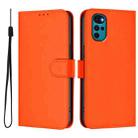 For Motorola Moto G22 4G / E32s Skin Feel Solid Color Leather Phone Case with Lanyard(Orange) - 2