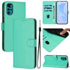 For Motorola Moto G22 4G / E32s Skin Feel Solid Color Leather Phone Case with Lanyard(Green) - 1