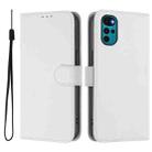 For Motorola Moto G22 4G / E32s Skin Feel Solid Color Leather Phone Case with Lanyard(White) - 2