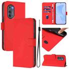 For Motorola Edge 2022 Skin Feel Solid Color Leather Phone Case with Lanyard(Red) - 1