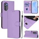 For Motorola Edge 2022 Skin Feel Solid Color Leather Phone Case with Lanyard(Lavender Purple) - 1