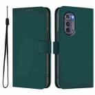 For Motorola Edge 2022 Skin Feel Solid Color Leather Phone Case with Lanyard(Dark Green) - 2