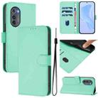 For Motorola Edge 2022 Skin Feel Solid Color Leather Phone Case with Lanyard(Mint Green) - 1