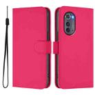 For Motorola Edge 2022 Skin Feel Solid Color Leather Phone Case with Lanyard(Rose Red) - 2