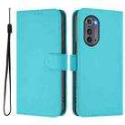 For Motorola Edge 2022 Skin Feel Solid Color Leather Phone Case with Lanyard(Lake Blue) - 2