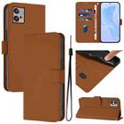 For Motorola Moto G32 Skin Feel Solid Color Leather Phone Case with Lanyard(Brown) - 1