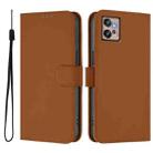 For Motorola Moto G32 Skin Feel Solid Color Leather Phone Case with Lanyard(Brown) - 2