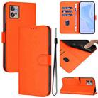 For Motorola Moto G32 Skin Feel Solid Color Leather Phone Case with Lanyard(Orange) - 1