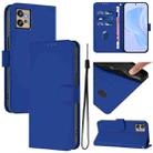 For Motorola Moto G32 Skin Feel Solid Color Leather Phone Case with Lanyard(Dark Blue) - 1